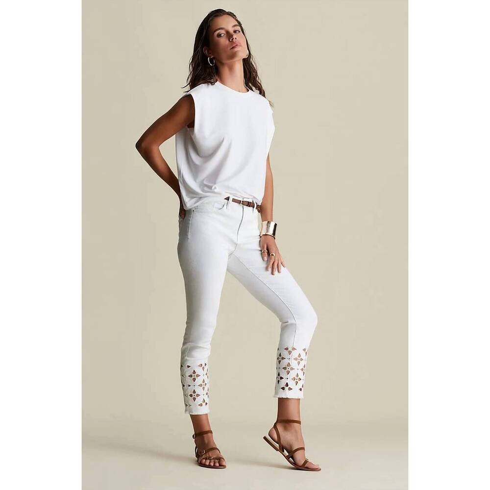 NEW JOSEPH RIBKOFF isla sparkle capri jeans in crisp white